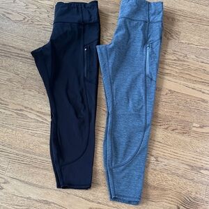 2 pairs Athleta Rainier Black and Heather Gray Brushed Leggings